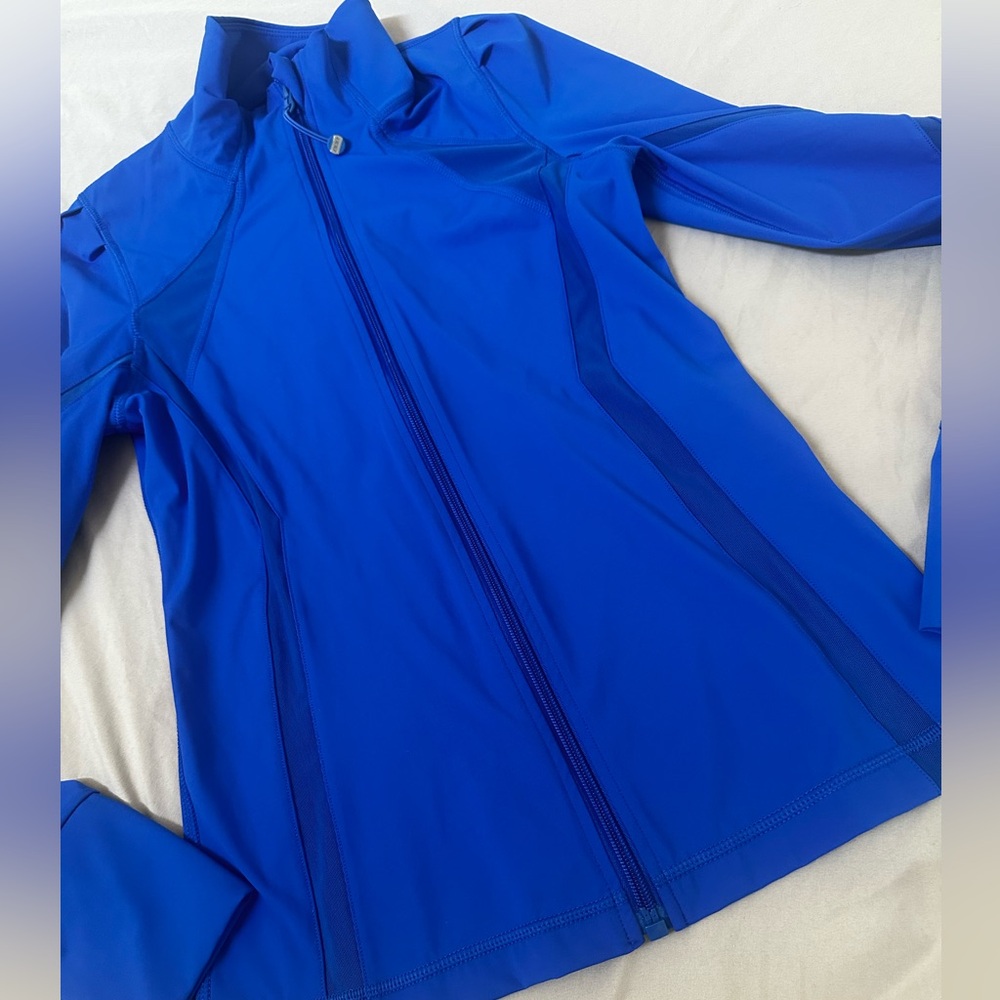 LJ Black Womens Activewear Track Jacket Blue Full Zip Pockets Stretch